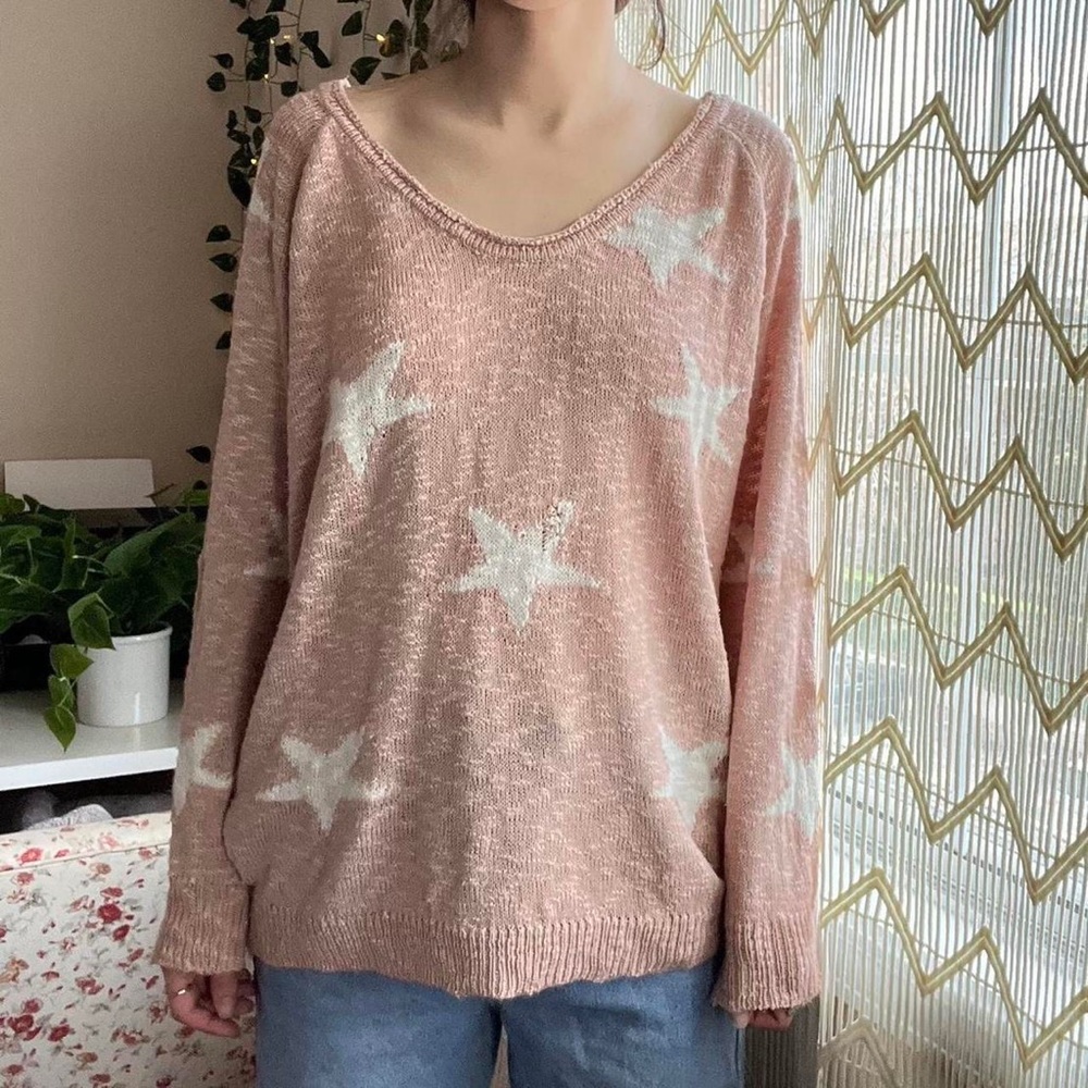 Jodifl Pink White Star Knit Sweater